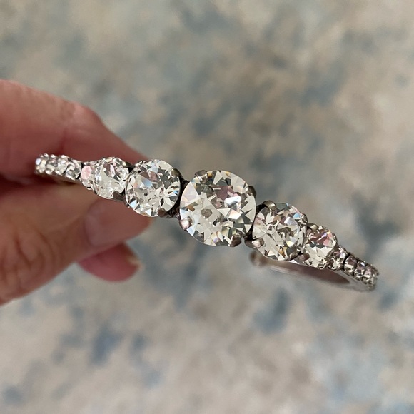 Sorrelli Dazzling Dotted Line Cuff Bracelet Silver w Clear Swarovski Crystals - Picture 8 of 12